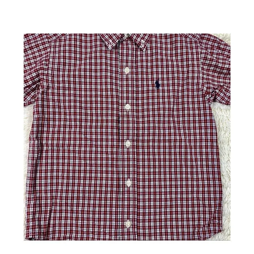Ralph Lauren Boys 6 Plaid Button Down Classic Poplin L/S Shirt breathable cotton